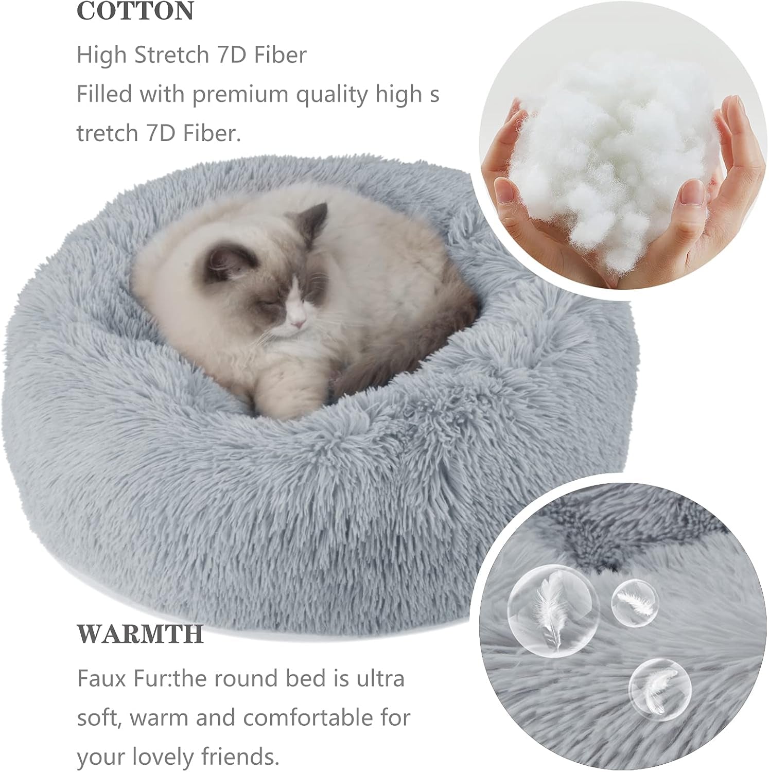Fluffy Dog Bed Small Size Dog Washable - Plush Cat Beds for Indoor Cats or Puppy,23 Inches anti Anxiety Pet Bed for Joint-Relief and Deep Sleep