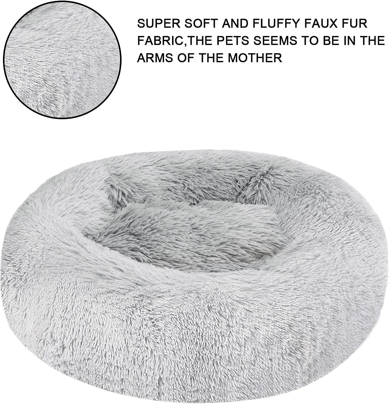 Dog Bed & Cat Bed, Calming Anti-Anxiety Donut Dog Cuddler Bed, Machine Washable round Pet Bed, Comfy Faux Fur Plush Dog Cat Bed for Small Medium Large Dogs and Cats (30" X 30", Light Grey)