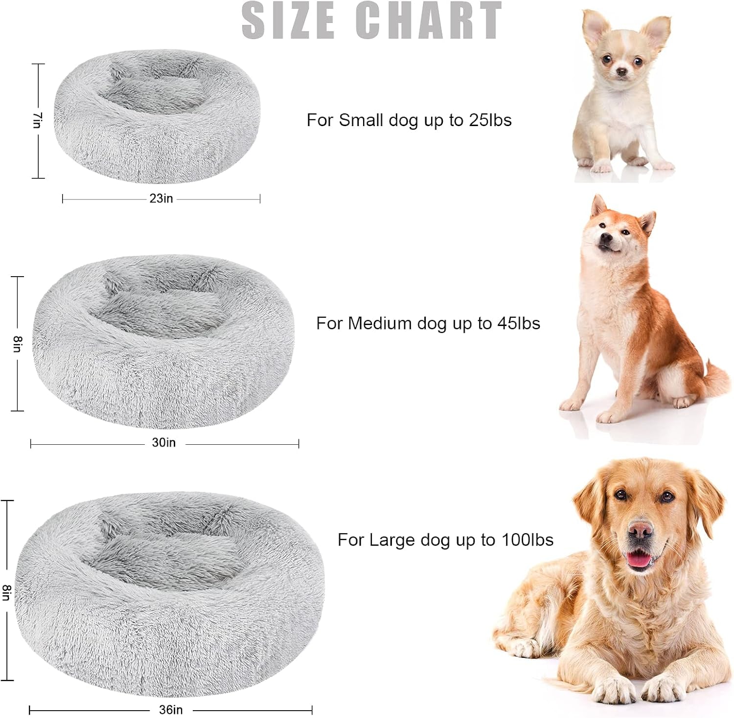 Dog Bed & Cat Bed, Calming Anti-Anxiety Donut Dog Cuddler Bed, Machine Washable round Pet Bed, Comfy Faux Fur Plush Dog Cat Bed for Small Medium Large Dogs and Cats (30" X 30", Light Grey)