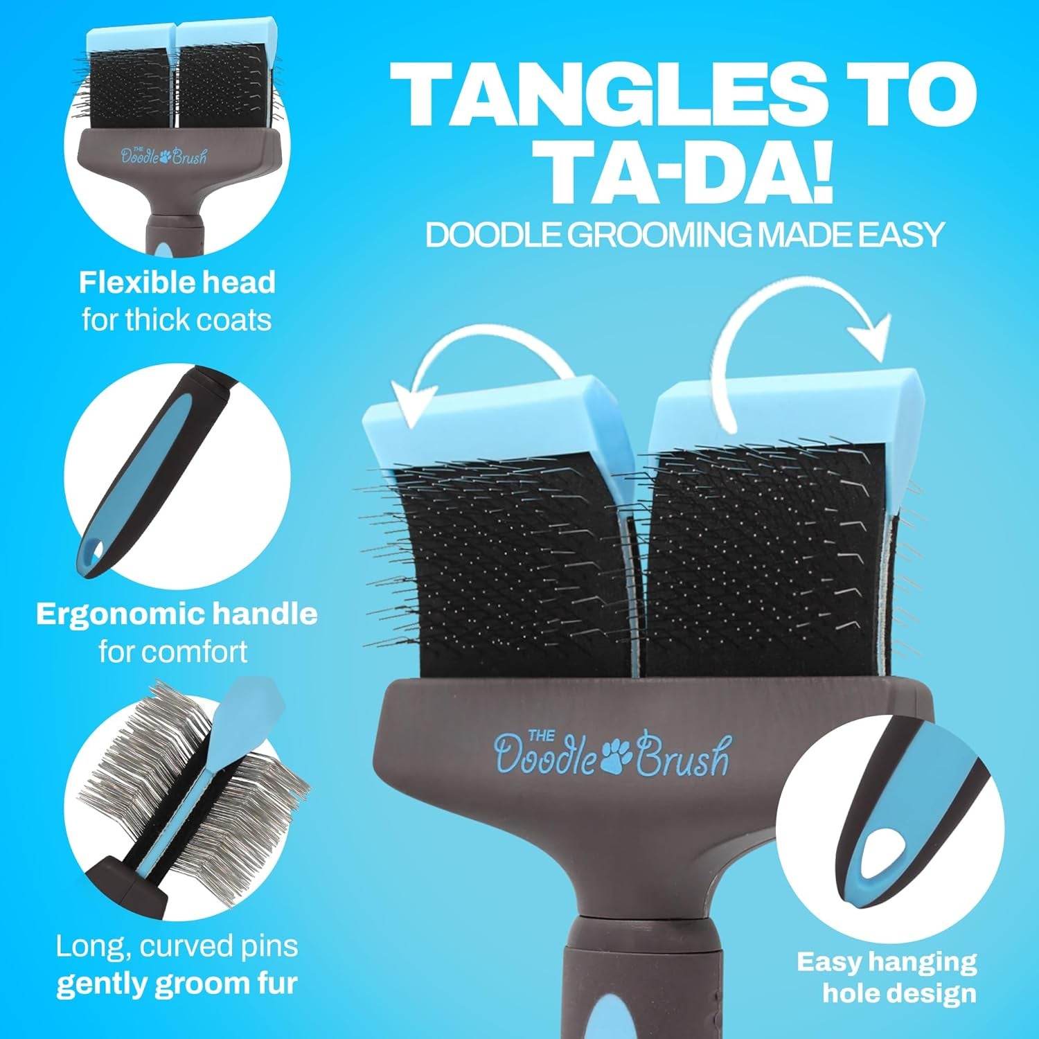 , Slicker Brush for Dogs, Dual Head Dog Hair Brushes, Flexible Head Slicker for Dogs, Poodle, Labradoodle, Sheepadoodle, Tangle-Free Grooming, Healthy & Shiny Coat Pet Brushes