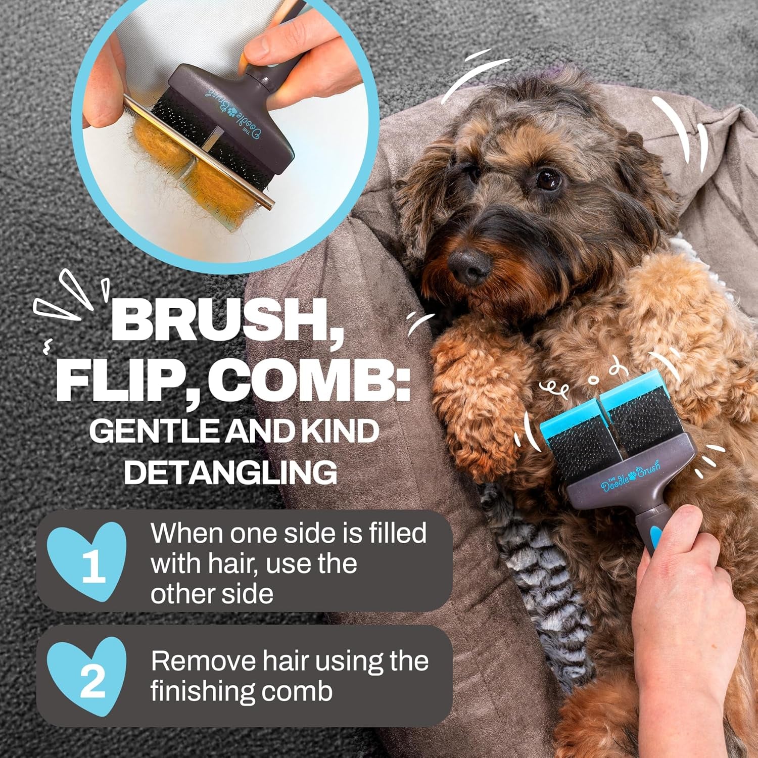 , Slicker Brush for Dogs, Dual Head Dog Hair Brushes, Flexible Head Slicker for Dogs, Poodle, Labradoodle, Sheepadoodle, Tangle-Free Grooming, Healthy & Shiny Coat Pet Brushes