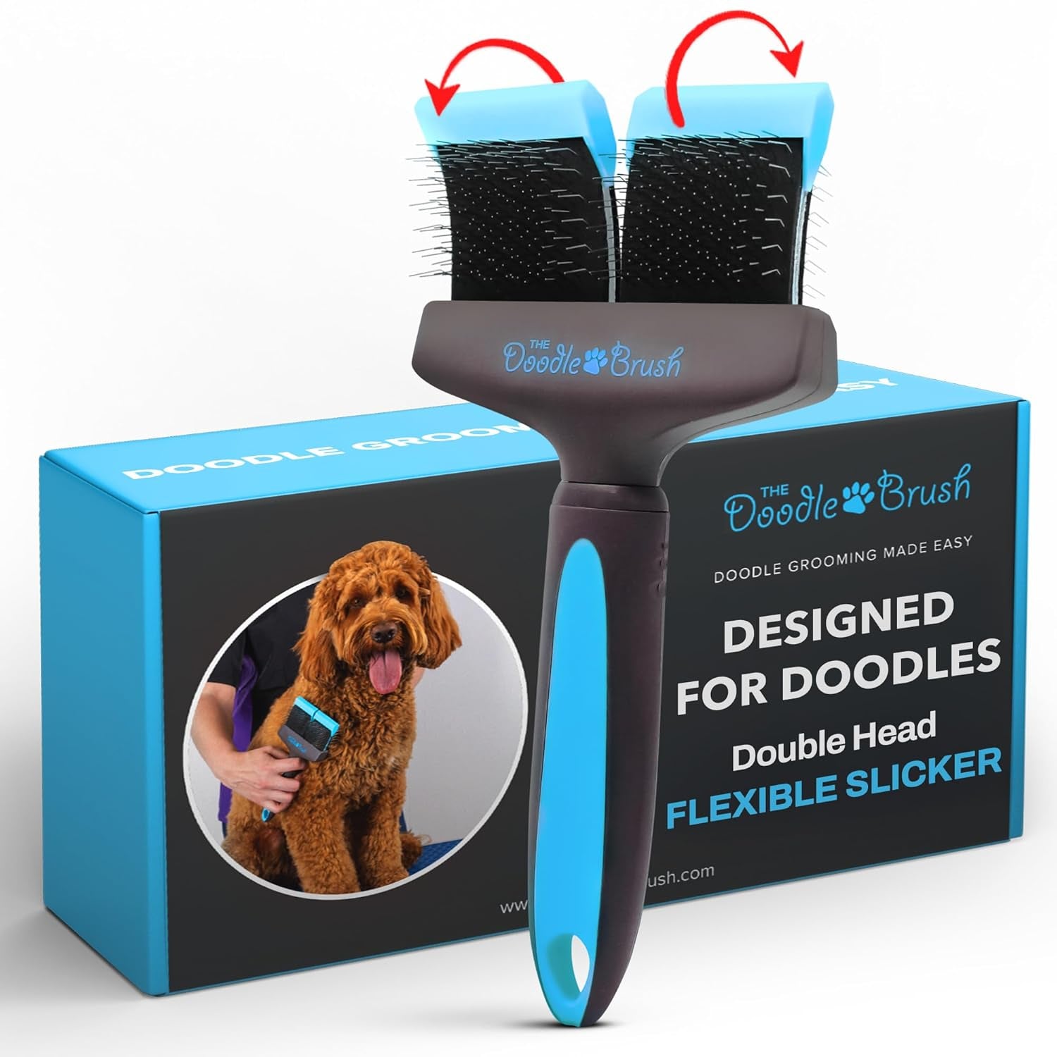 , Slicker Brush for Dogs, Dual Head Dog Hair Brushes, Flexible Head Slicker for Dogs, Poodle, Labradoodle, Sheepadoodle, Tangle-Free Grooming, Healthy & Shiny Coat Pet Brushes