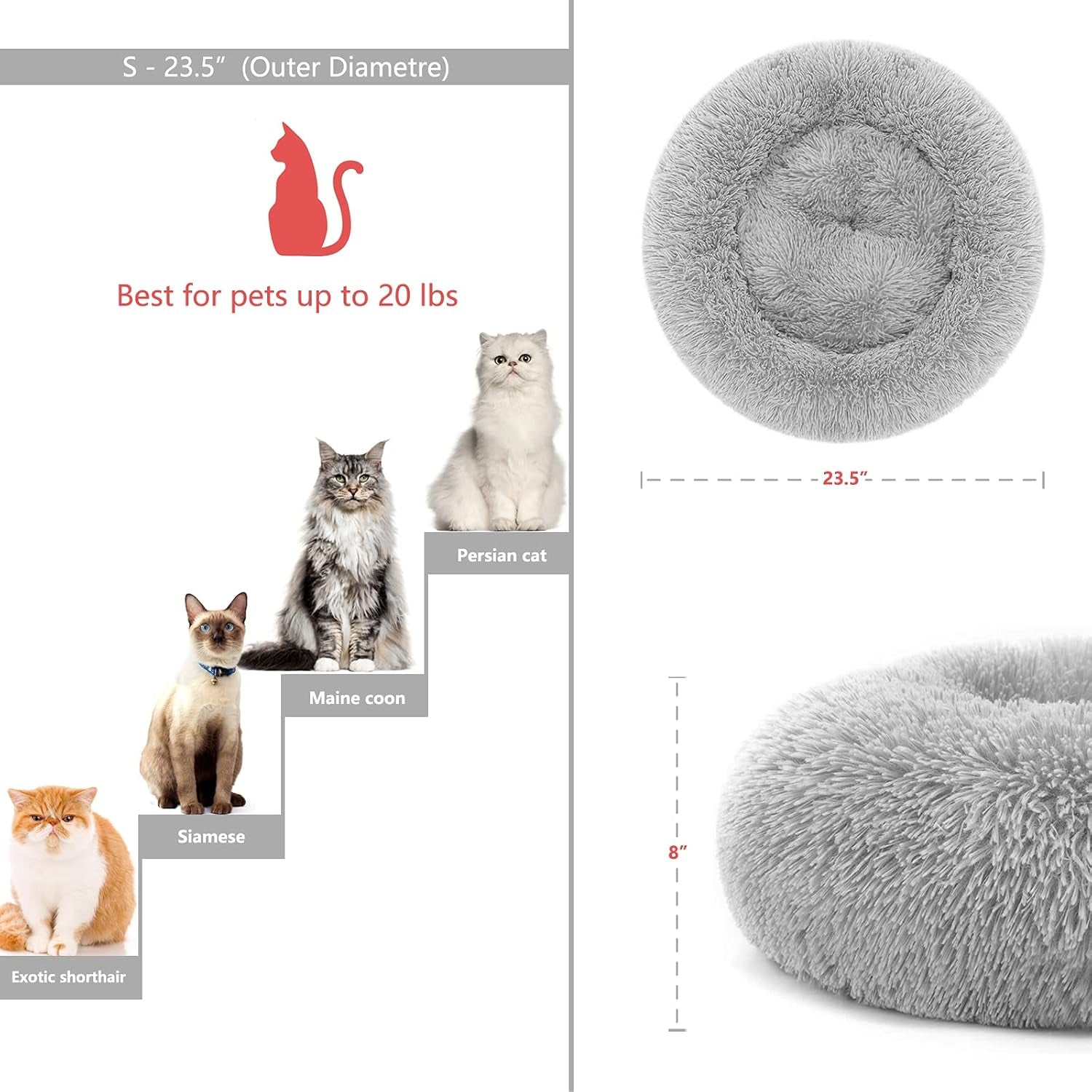 Fluffy Dog Bed Small Size Dog Washable - Plush Cat Beds for Indoor Cats or Puppy,23 Inches anti Anxiety Pet Bed for Joint-Relief and Deep Sleep