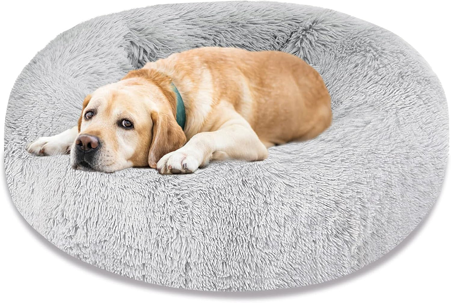 Dog Bed & Cat Bed, Calming Anti-Anxiety Donut Dog Cuddler Bed, Machine Washable round Pet Bed, Comfy Faux Fur Plush Dog Cat Bed for Small Medium Large Dogs and Cats (30" X 30", Light Grey)