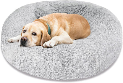 Dog Bed & Cat Bed, Calming Anti-Anxiety Donut Dog Cuddler Bed, Machine Washable round Pet Bed, Comfy Faux Fur Plush Dog Cat Bed for Small Medium Large Dogs and Cats (30" X 30", Light Grey)
