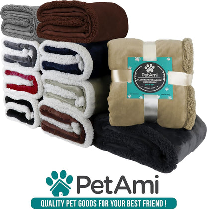 Waterproof Dog Blanket for Couch, Queen 90X90, Pee Proof Sherpa Fleece Reversible Pet Throw, Furniture Protector for Bed Sofa, Soft Washable Cover for Large Dogs Cats, Grey Sherpa