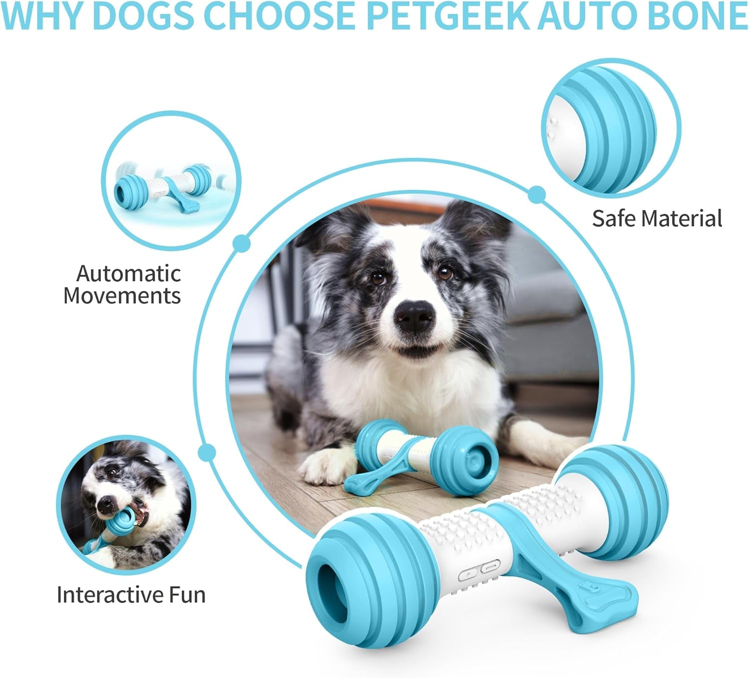 Interactive Dog Toys, Automatic Toys for Dogs to Keep Them Busy, Electronic Dog Bones with Safe & Durable Material, Equipped with Rechargeable USB (Blue)