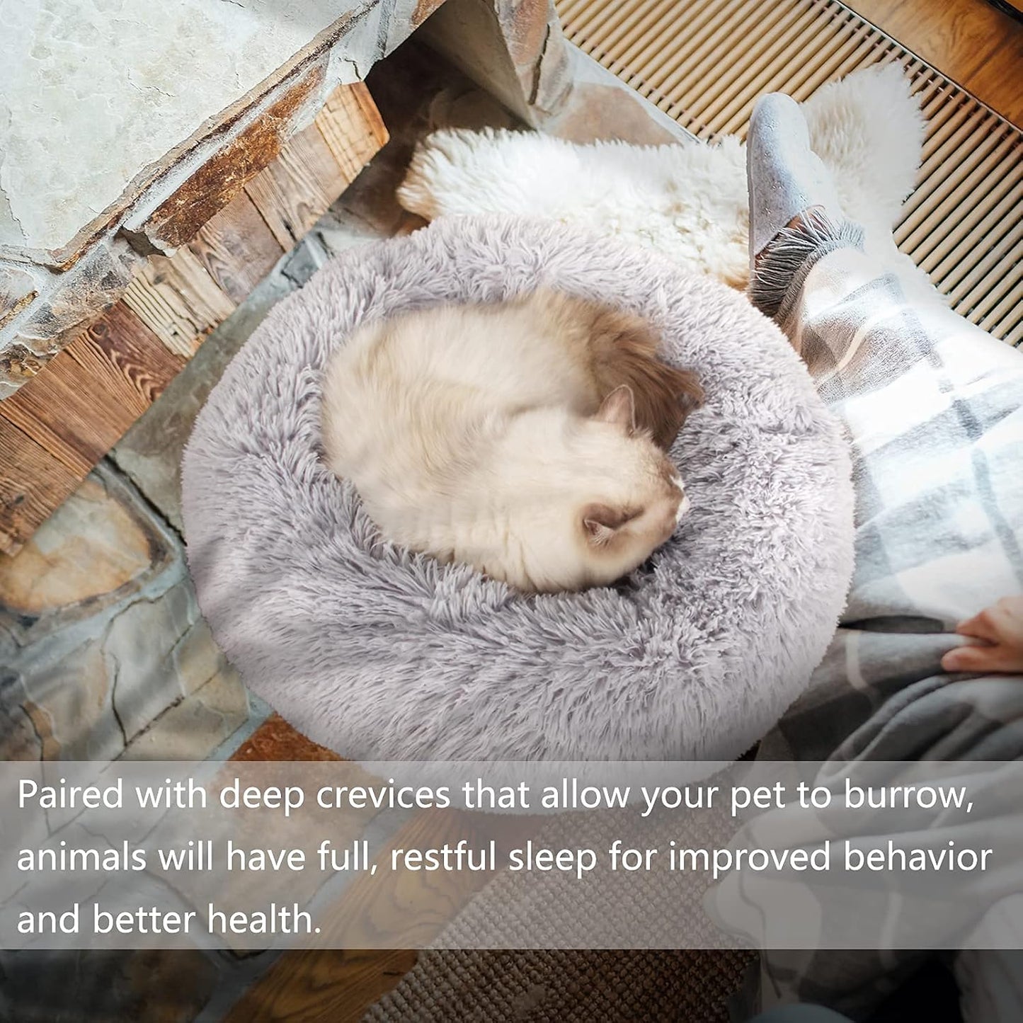 Fluffy Dog Bed Small Size Dog Washable - Plush Cat Beds for Indoor Cats or Puppy,23 Inches anti Anxiety Pet Bed for Joint-Relief and Deep Sleep
