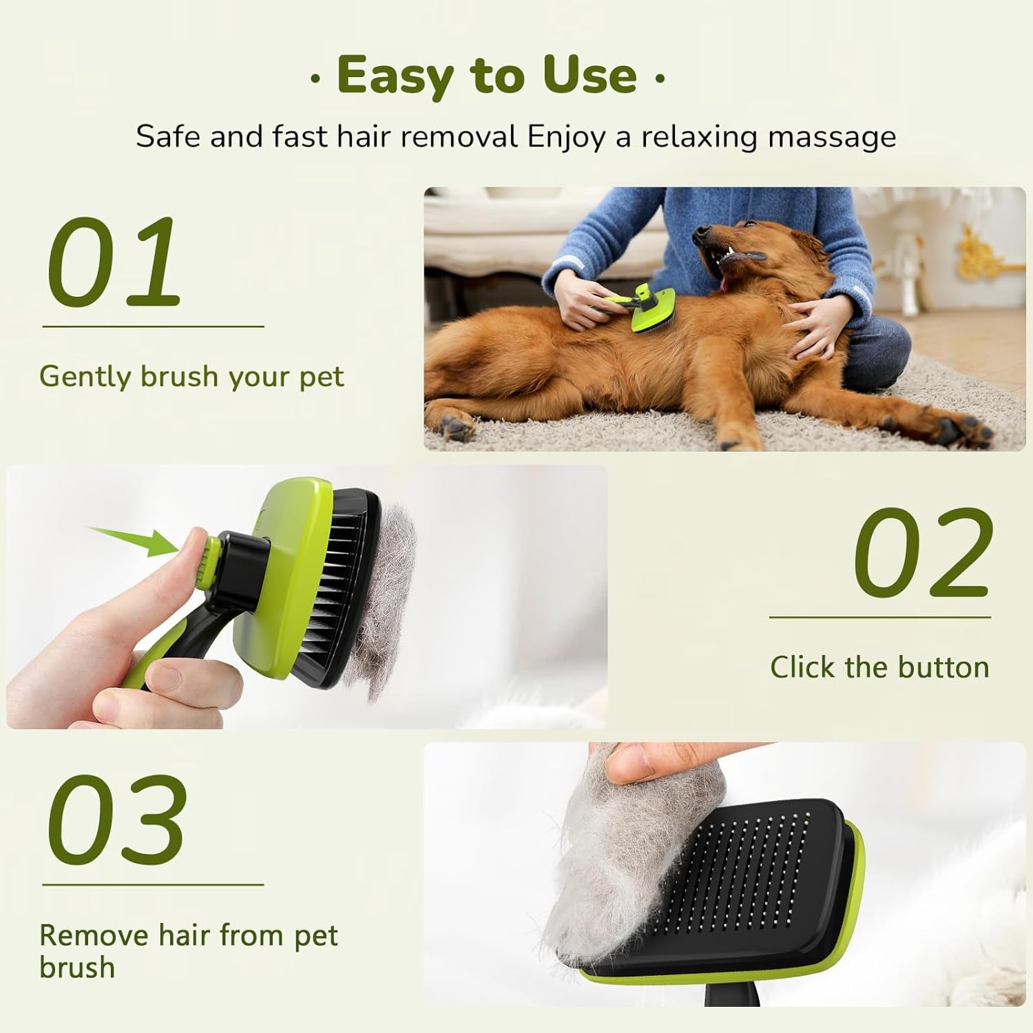 Skin Friendly Self-Cleaning Slicker Brush for Dog & Cat Shedding Season, Lightweight Undercoat Hair Removal Dog Brush Cat Brush for White-Coated, Long, Thick & Double-Coated Large Dogs